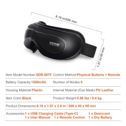 Lämmitettävä silmähierontalaite keinonahkaisella naamiolla viidellä hierontatilalla taittuva