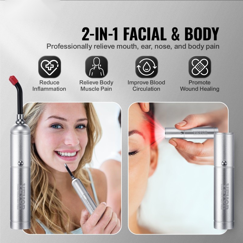 Kädessä pidettävä ladattava punavalolaite kasvoille ja keholle irrotettavalla kärjellä viidellä aallonpituudella