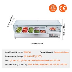 Pöytämallinen kylmäkastikeasema 304 ruostumatonta terästä lasisuoja 3 kpl 1/3-astioita 4 kpl 1/6-astioita
