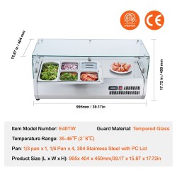 Pöytämallinen jäähdytetty lisäkeasema 304-ruostumaton teräs 1/3- ja 1/6-astiat karkaistu lasisuoja