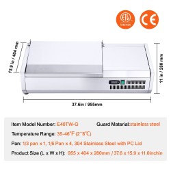 Pöytämallinen jäähdytetty kastikeasema ruostumaton teräs 1 kpl 1/3-astiaa 4 kpl 1/6-astioita