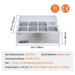 Jäähdytetty maustepiste työtasolle 8 kpl 1/6-astioita 304-ruostumatonta terästä PC-kansilla