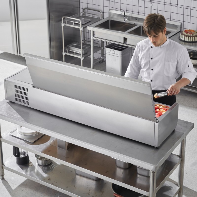 Pöytämallinen jäähdytetty kastike ja täyteasema 304-teräs 5x1/3 4x1/6 altaat