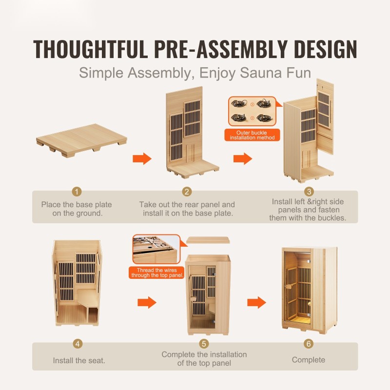 Kaukoinfrapunasauna hemlock-puusta yhdelle henkilölle karkaistu lasiovi LED-lukuvalo Bluetooth-kaiuttimet 1140W