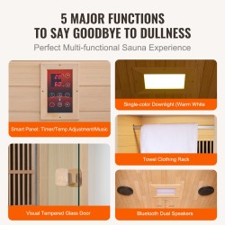Kaukoinfrapunasauna hemlock-puusta yhdelle henkilölle karkaistu lasiovi LED-lukuvalo Bluetooth-kaiuttimet 1140W
