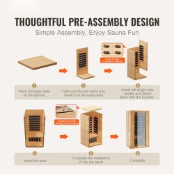 Kaukoinfrapunasauna puusta 1–2 henkilölle karkaistu lasiovi langattomat kaiuttimet kromoterapia-valaistus