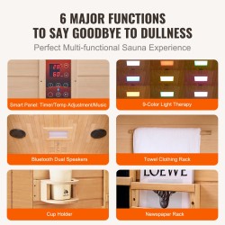 Kaukoinfrapunasauna hemlock-puinen runko 2 hengelle 1800W karkaistu lasiovi kaksi Bluetooth-kaiutinta matala EMF-taso