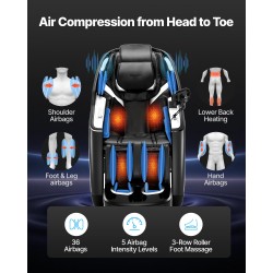 Koko kehon hierontatuoli kaksoisydin 4D ja 3D hierontamekanismilla laajennetulla SL-kiskolla sähköisellä jalkatuella