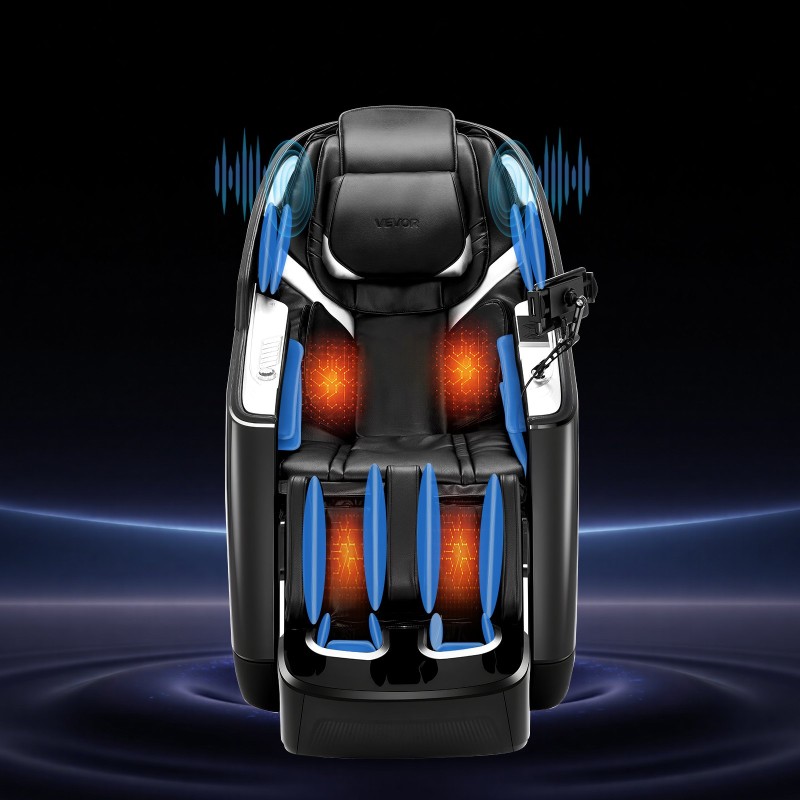 Koko kehon hierontatuoli kaksoisydin 4D ja 3D hierontamekanismilla laajennetulla SL-kiskolla sähköisellä jalkatuella