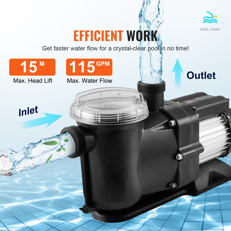 Allaspumppu yksinopeuksinen 2 hv 1491 W 435 l/min 15 m maanpäällisiin uima-altaihin