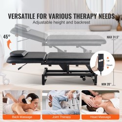 Sähkökäyttöinen hieronta ja hoitopöytä PU-nahka 510–800 mm 0–45 asteen selkänojalla 250 kg