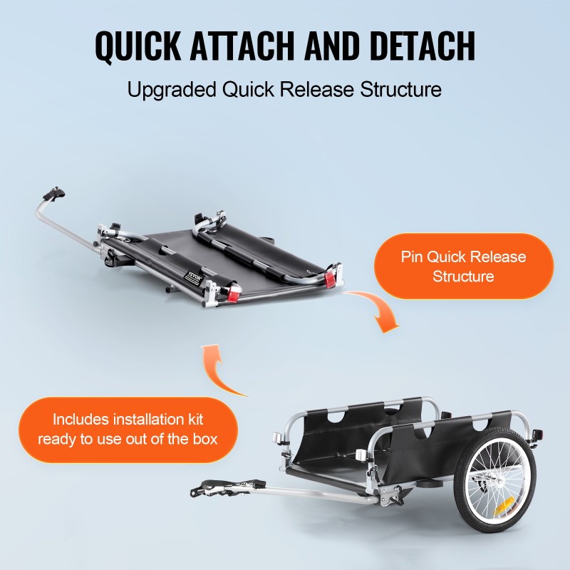 Pyörän tavaraperäkärry alumiiniseosrunko 45 kg kantavuus taittuva sopii 22–28 tuuman pyöriin