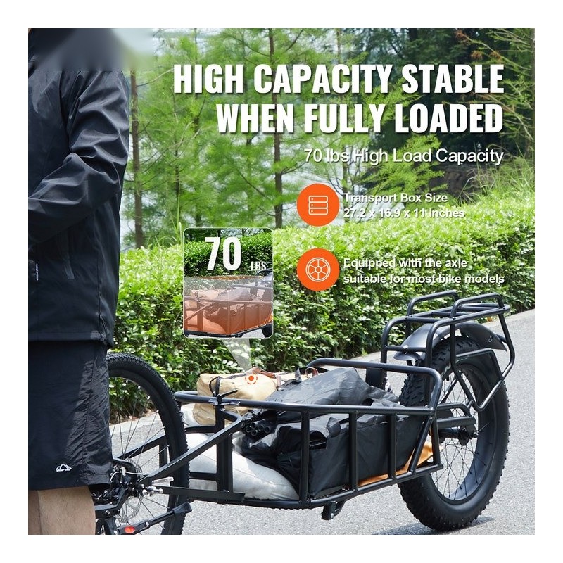 Polkupyörän tavaraperäkärry hiiliteräsrunko 32-kilogramman kantavuus 20-tuumaiset pyörät