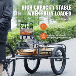 Pyörän tavaravaunu hiiliteräsrunko 125 kg kantavuus taitettava 20 tuuman pyörät yleiskiinnike pikalukitus