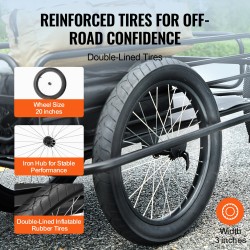 Pyörän tavaravaunu hiiliteräsrunko 125 kg kantavuus taitettava 20 tuuman pyörät yleiskiinnike pikalukitus