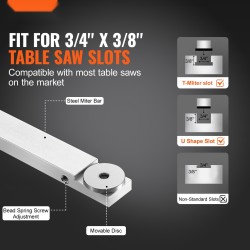 Jiiriohjain pöytäsahaan alumiiniseos standardiseen 19 x 9,5 mm uraan 15 pysäytyskulmaa