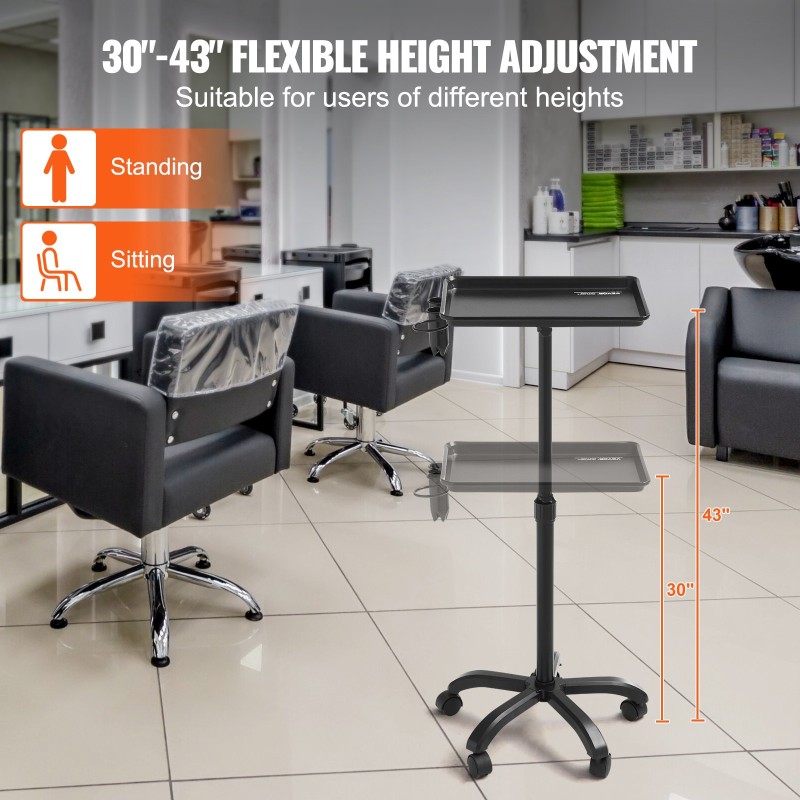 Rullaava salonkitarjovaunu kylmävalssattu teräs musta korkeussäädettävä 30–43 tuumaa 5 pyörää 2 lukittavaa