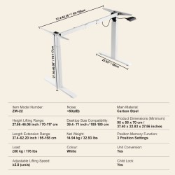 Sähköpöydän runko valkoinen hiiliteräs säädettävä 70–117 cm 95–158 cm kotiin ja toimistoon