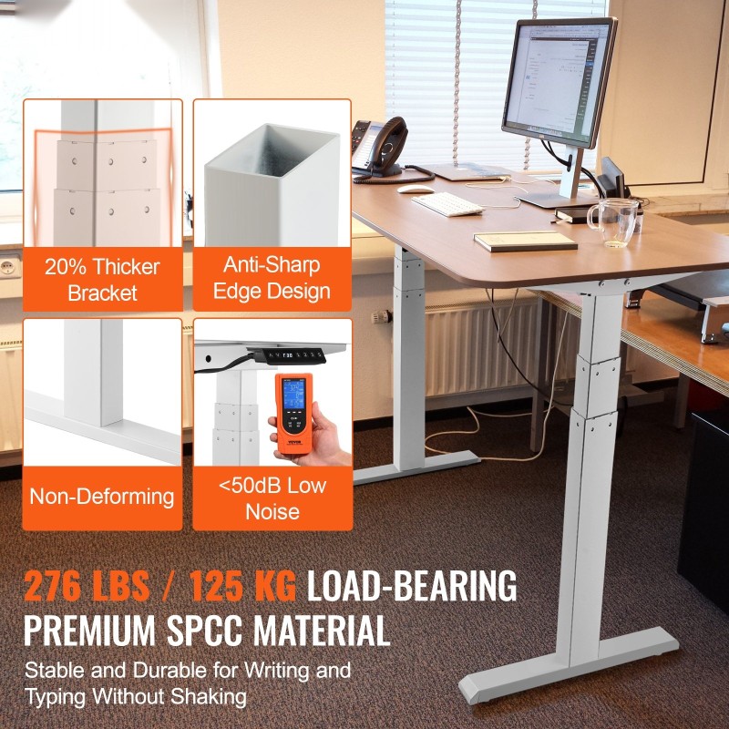 Sähköinen säädettävä työpöydän runko teräs kaksoismoottori 65–129 cm pituudensäätö 110–178 cm valkoinen