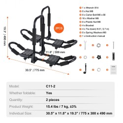 Kajakkiteline kattokaiteille seosterästä ja muovia 2 kpl taittuva kajakeille kanooteille SUP-laudoille