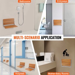 Seinään kiinnitettävä taitettava teak-puinen suihkuistuin 20,9×16 tuumaa 226,8 kg kantavuus