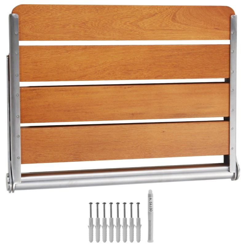 Seinään kiinnitettävä taitettava teak-puinen suihkuistuin 20,9×16 tuumaa 226,8 kg kantavuus