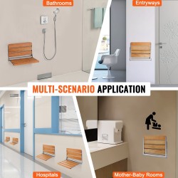 Seinään kiinnitettävä taittuva suihkuistuin täystammesta 40,9×34 cm 199,6 kg