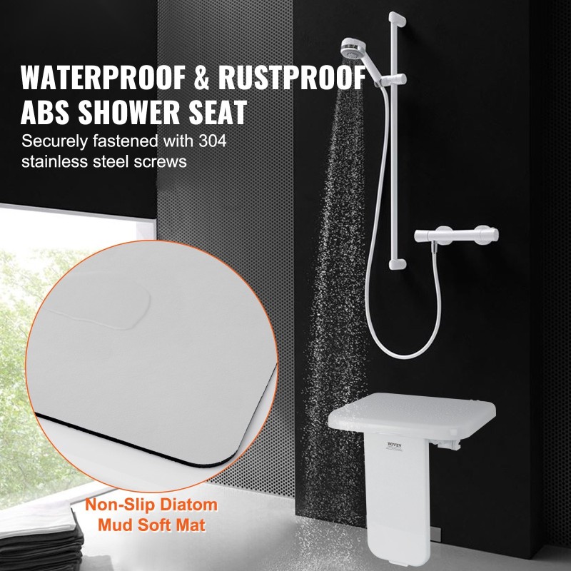 Suihkuistuin ABS-muovinen seinään kiinnitettävä taitettava 200 kg kantavuus