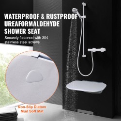 Taittuva seinäkiinnitteinen muovinen suihkuistuin 34,5×32,5 cm 204 kg