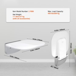 Taittuva seinäkiinnitteinen muovinen suihkuistuin 34,5×32,5 cm 204 kg