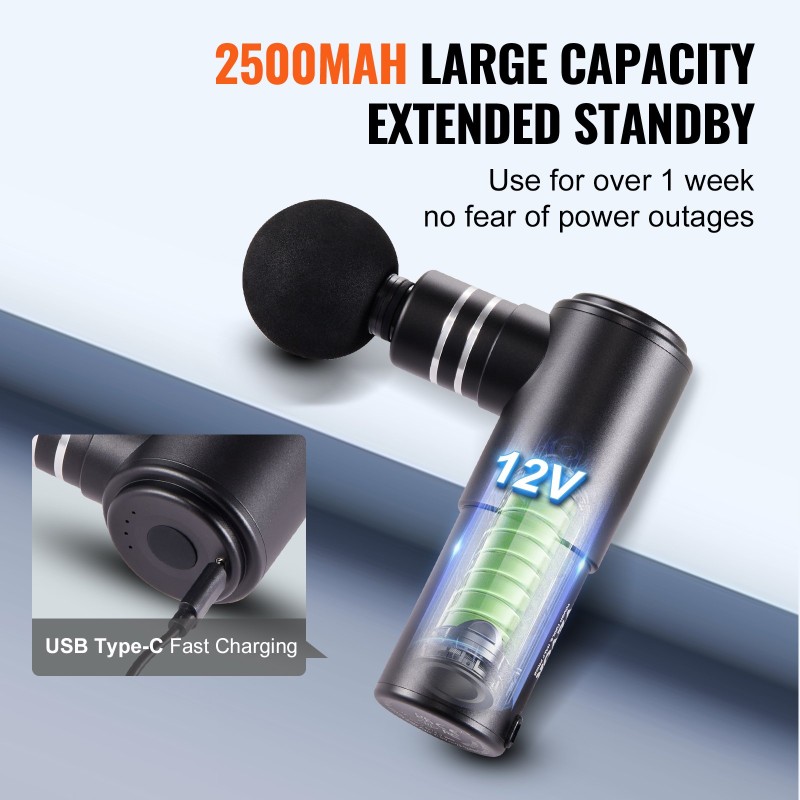 Käsikäyttöinen hierontavasara alumiiniseos 12V 2500mAh akulla 4 nopeustasoa 4 hierontapäätä syväkudoshierontaan