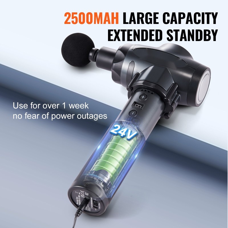 Käsikäyttöinen lihashuoltovasara ABS muovi 24V 2500mAh akku 9 nopeustasoa 6 hierontapäätä