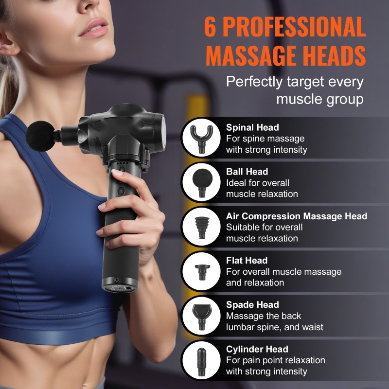 Käsikäyttöinen lihashuoltovasara ABS muovi 24V 2500mAh akku 9 nopeustasoa 6 hierontapäätä