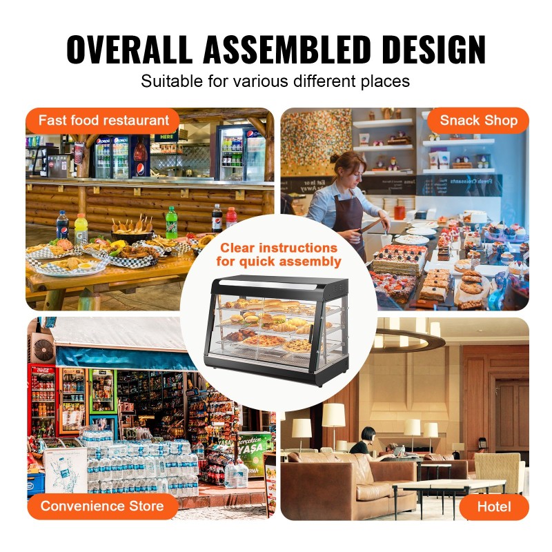 3-tasoinen lämpövitriini 130 l höyrylämmitys säädettävät hyllyt 30–85°C