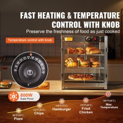 Kaupallinen 3-tasoinen lämpövitriini ruostumatonta terästä 90 litraa 30–85 astetta 800 wattia sisävalolla