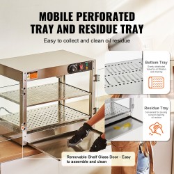 Kaksitasoinen lämpövitriini ruostumattomasta teräksestä ja karkaistusta lasista 58L 30–85°C sisävalaistus