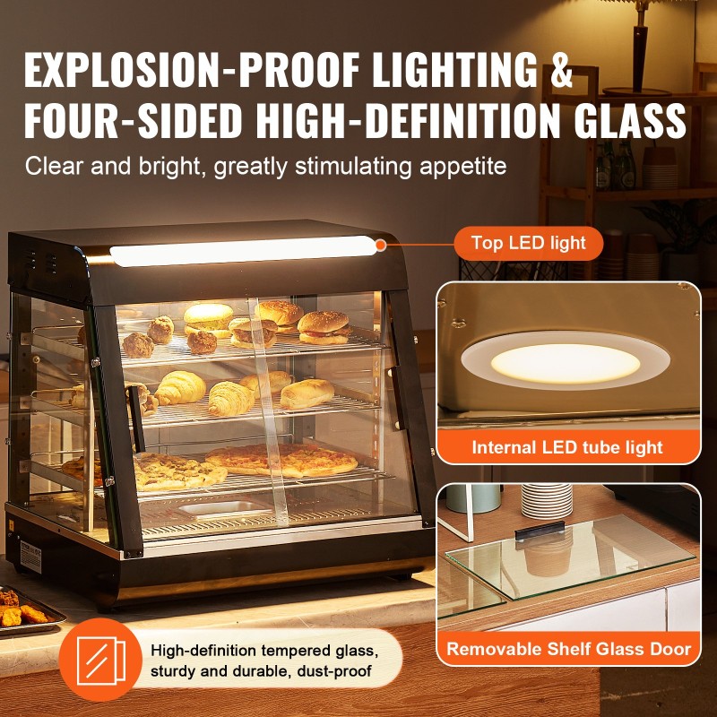 Lämpövitriini höyrylämmitteinen 3-tasoinen 111 l ruostumatonta terästä säädettävät hyllyt