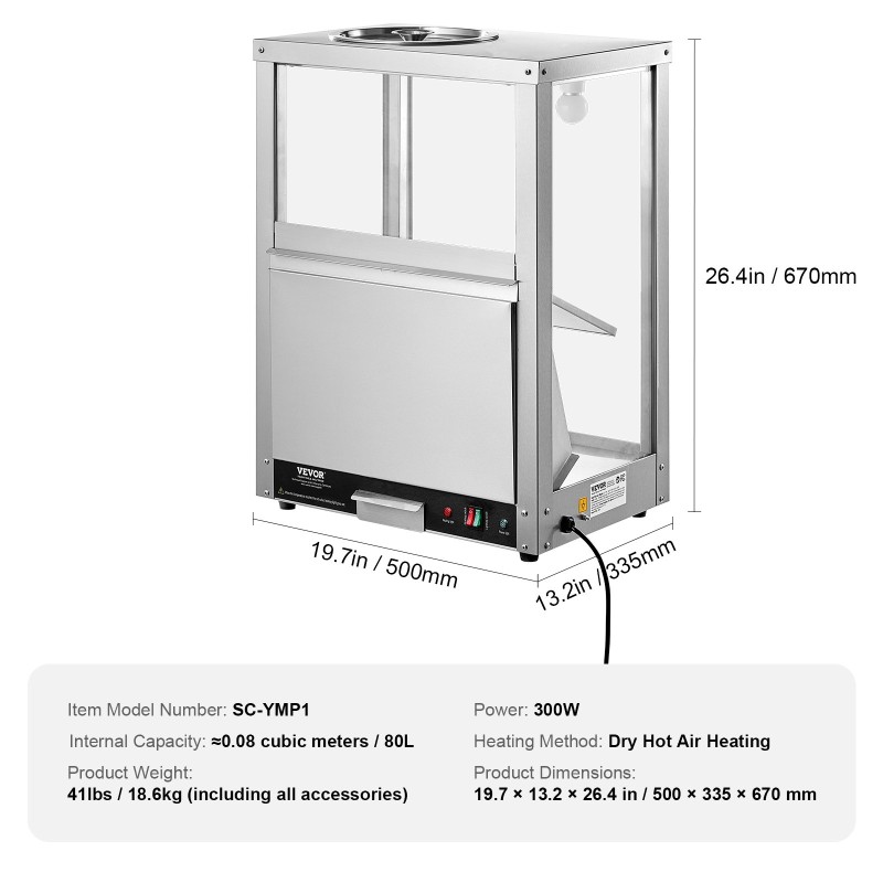 Nacho-sipsien lämpökaappi 80 l ruostumaton teräs karkaistu lasi kuiva kuumailmalämmitys ammattikäyttöön