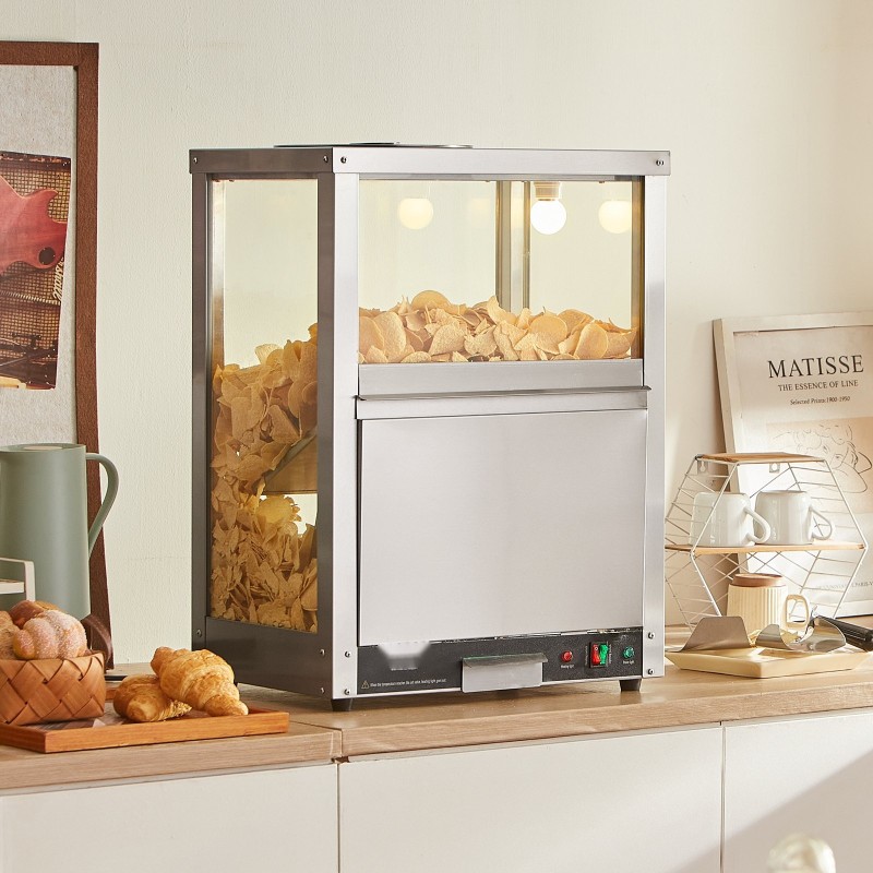 Nacho-sipsien lämpökaappi 80 l ruostumaton teräs karkaistu lasi kuiva kuumailmalämmitys ammattikäyttöön