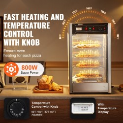 Lämpökaappi lasivitriinillä nelitasoinen 14 tuuman pizzoille lämpötilansäädöllä höyrylämmityksellä pyörivällä rakenteella