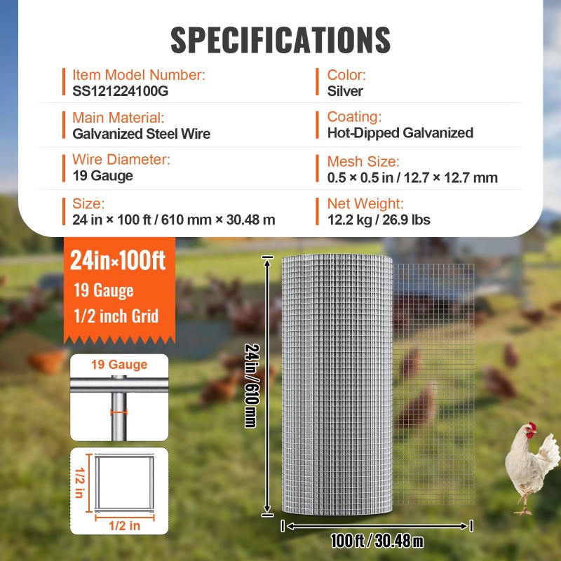 Hitsattu kuumasinkitty teräsverkkorulla 610 mm 30,48 m 12,7 mm silmäkoko puutarhaan