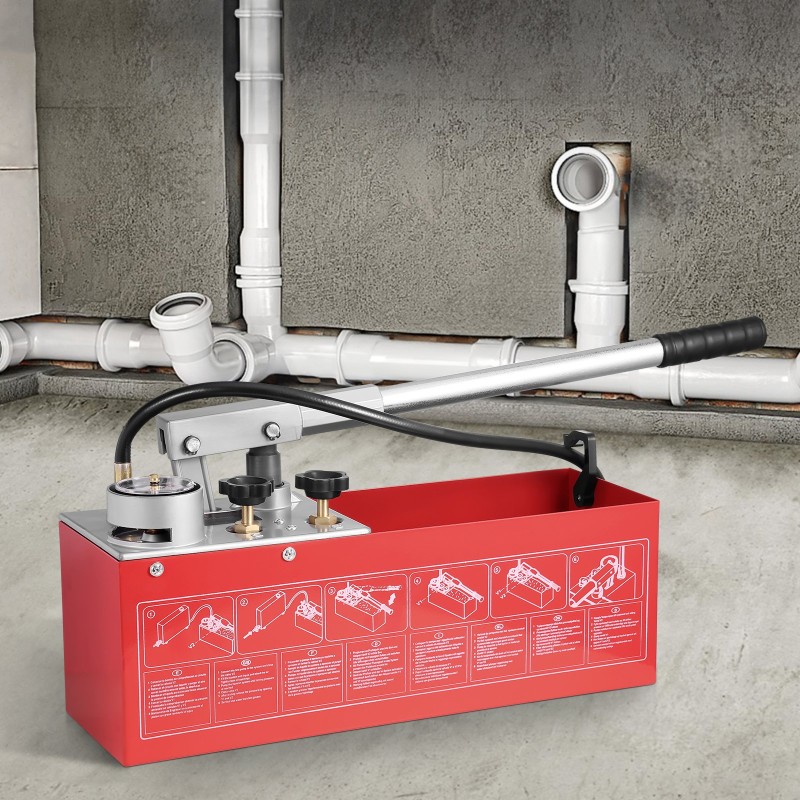 Hydraulinen manuaalinen painekoepumppu 10 litran vesisäiliöllä 25 barin maksimipaineella 1,4 metrin letkulla