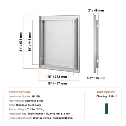 Ulkokeittiön ruostumaton teräs huolto-ovi 457x533 mm upotettu kahva