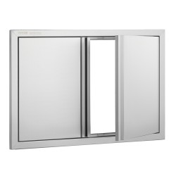 Kaksiosainen kaapin ovi ruostumatonta terästä upotetuilla vetimillä 710x482 mm ulkokeittiöön