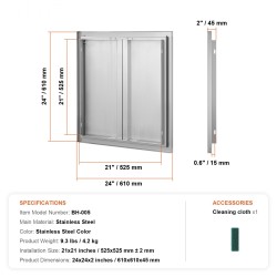 Ulkokeittiön ruostumaton teräs kaksoisovi 610x610 mm upotetut kahvat