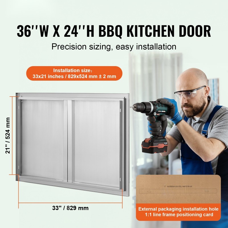 Seinään upotettava kaksiosainen ovipari ulkokeittiöön 914x610 mm ruostumaton teräs piilotetut vetimet