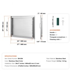 Ulkokeittiön eristysovi ruostumaton teräs yksilehtinen upotettava 685x508 mm kahvalla