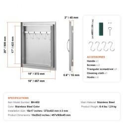 Upotettava ruostumaton teräs ulkokeittiön kaapin luukku kahvalla 457x508 mm