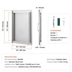 Ulkokeittiön seinään upotettava ruostumaton teräsovi 457x610 mm kahvalla