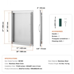 Ruostumaton teräs kaapin luukku 508x686x46 mm yksiosainen kahvallinen ulkokeittiöön